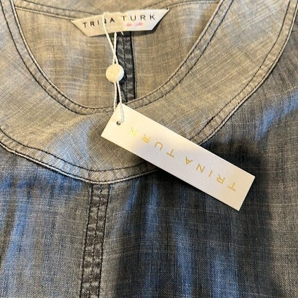 Trina Turk Boho Chic Denim Dress with cutout pockets and frayed hemline. NWT - Picture 5 of 7